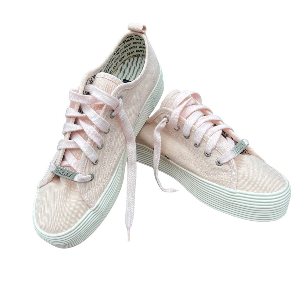 Vintage DKNY Platform Canvas Lace Up Pink Fashion Sneakers Size 10
